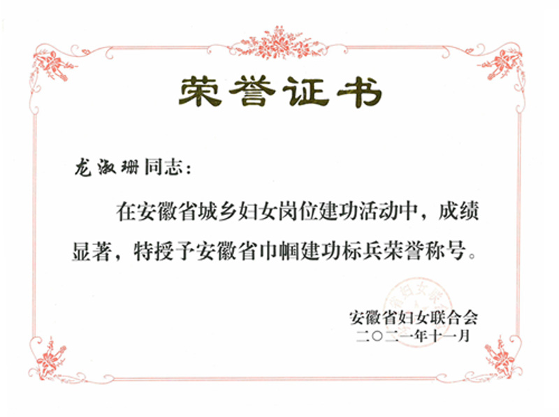 喜報！康明納集團總經(jīng)理龍淑珊榮獲“安徽省巾幗建功標兵”稱號!